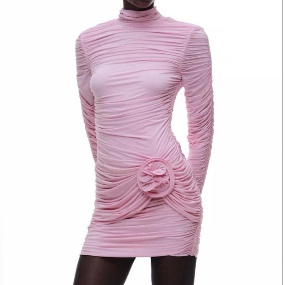 Magda Butrym Pink Long-Sleeve Ruched Mini Dress